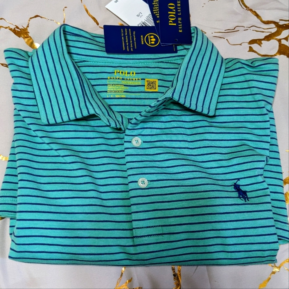 New Mens Polo Ralph Lauren Performance Striped Short Sleeve Shirt Size L $98